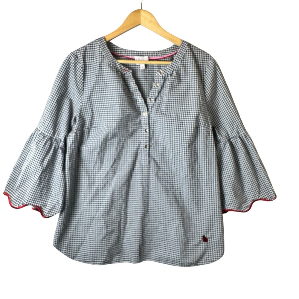 Talbots Top Women’s Large Gingham Bell Sleeve Ladybug Prairie Cottagecore Prep